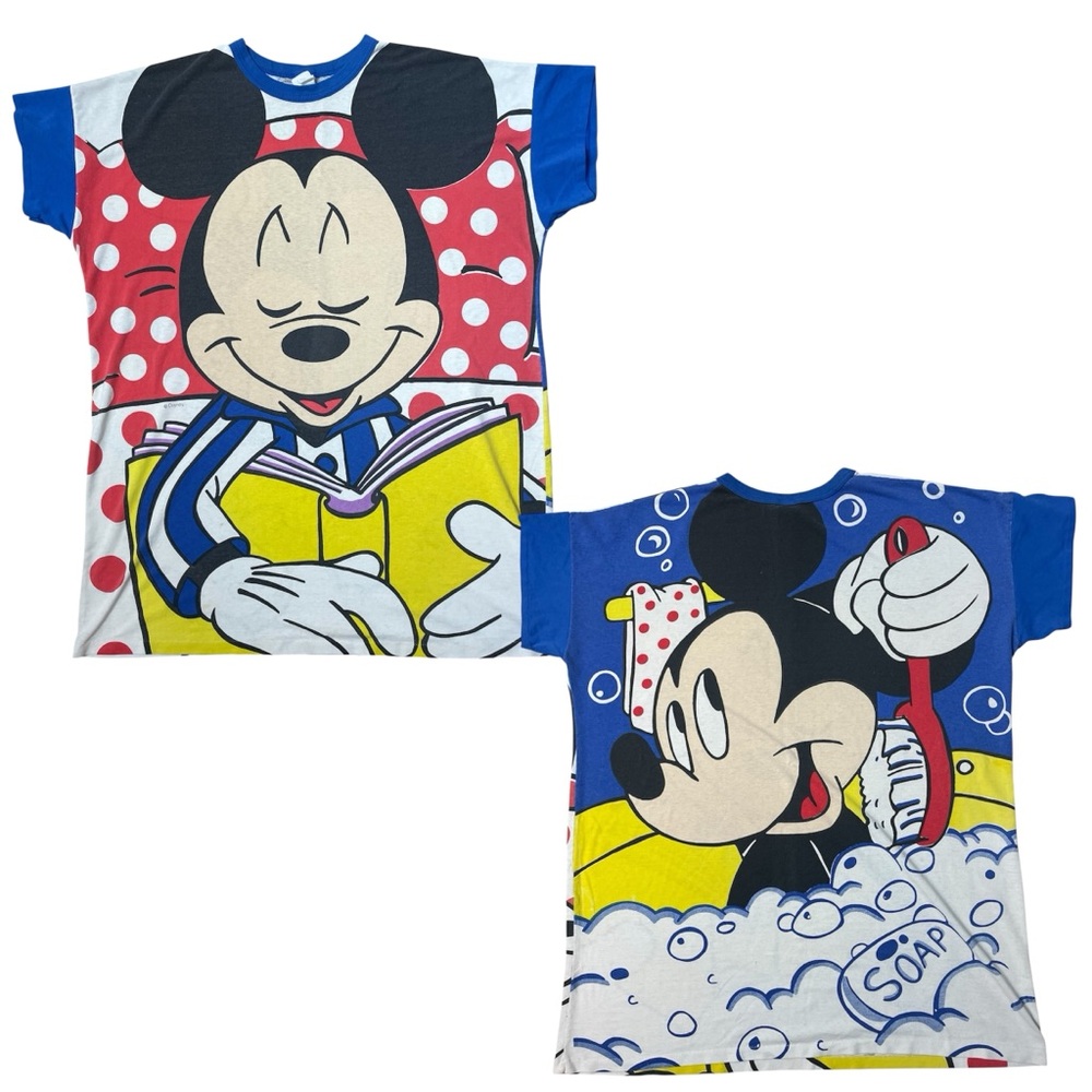 VTG Mickey Mouse AOP Night Shirt OSFA Single Stitch Disney Tee Nostalgia 90s